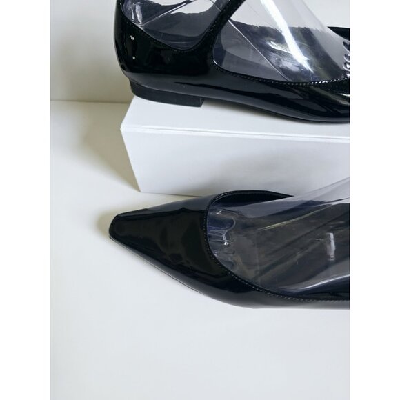 Massimo Dutti Patent Leather Black Ballet Flats Buckle Strappy Pointed Toe 39 8 - Picture 4 of 14